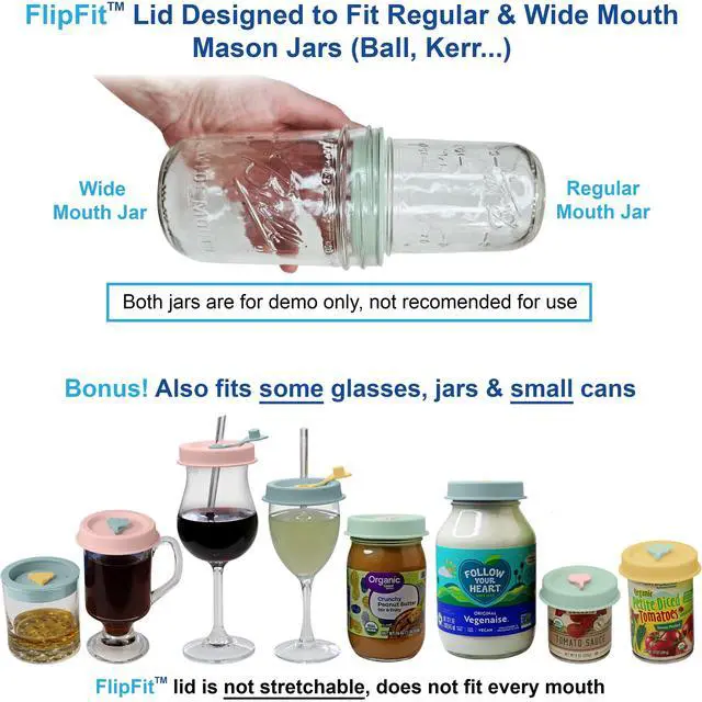 Alt view image 7 of 7 - Silicone Mason Jar Lids with Straw Hole - Dual-Fit Regular Mouth & Wide Mouth Mason Jars Ball, Kerr, Mainstays, Golden Harvest - Drinking Top Lids - Plastic-Free
