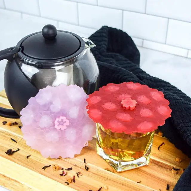 Alt view image 5 of 6 - Set of 2 Geranium 4 Inch Silicone Drink Covers - Airtight Seal