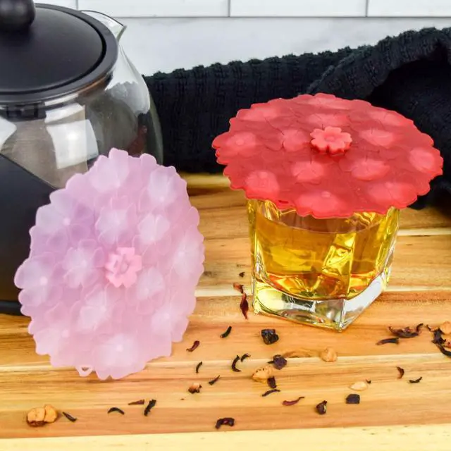 Alt view image 6 of 6 - Set of 2 Geranium 4 Inch Silicone Drink Covers - Airtight Seal