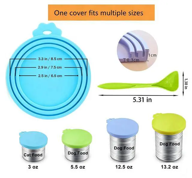 Alt view image 2 of 7 - Universal Silicone Pet Food Can Lids, BPA-Free & Dishwasher Safe Cat/Dog Food Can Lids with Spoons, Can Covers Set for Most Standard Size Dog and Cat Food Can