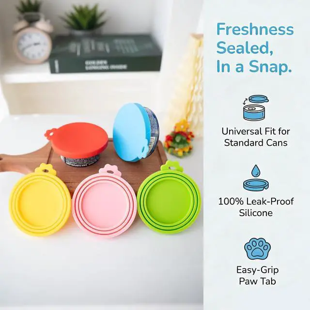 Alt view image 3 of 7 - Universal Silicone Pet Food Can Lids, BPA-Free & Dishwasher Safe Cat/Dog Food Can Lids with Spoons, Can Covers Set for Most Standard Size Dog and Cat Food Can