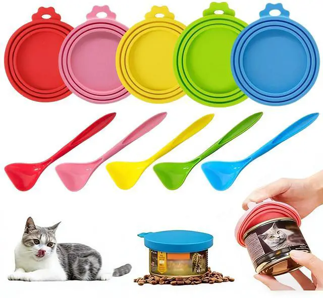 Main image of Universal Silicone Pet Food Can Lids, BPA-Free & Dishwasher Safe Cat/Dog Food Can Lids with Spoons, Can Covers Set for Most Standard Size Dog and Cat Food Can