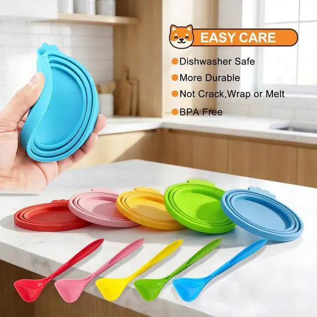 Alt view image 4 of 7 - Universal Silicone Pet Food Can Lids, BPA-Free & Dishwasher Safe Cat/Dog Food Can Lids with Spoons, Can Covers Set for Most Standard Size Dog and Cat Food Can