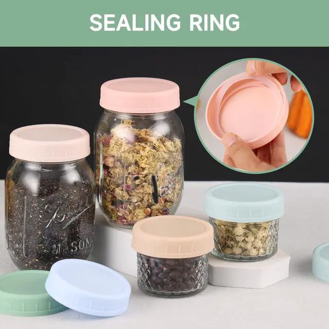 Alt view image 7 of 7 - 8 Pack Regular Mouth Plastic Mason Jar Lids for Ball, Kerr and More, 70mm Colored Canning Tops with Silicone Rings, Food Grade & Leak-proof