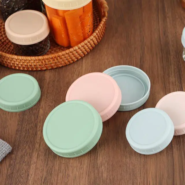 Alt view image 4 of 7 - 8 Pack Regular Mouth Plastic Mason Jar Lids for Ball, Kerr and More, 70mm Colored Canning Tops with Silicone Rings, Food Grade & Leak-proof