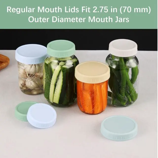 Alt view image 3 of 7 - 8 Pack Regular Mouth Plastic Mason Jar Lids for Ball, Kerr and More, 70mm Colored Canning Tops with Silicone Rings, Food Grade & Leak-proof