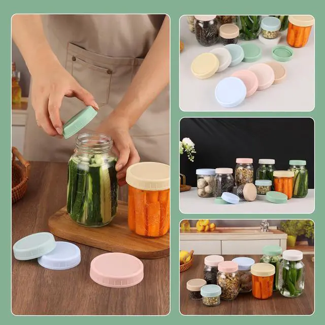 Alt view image 6 of 7 - 8 Pack Regular Mouth Plastic Mason Jar Lids for Ball, Kerr and More, 70mm Colored Canning Tops with Silicone Rings, Food Grade & Leak-proof