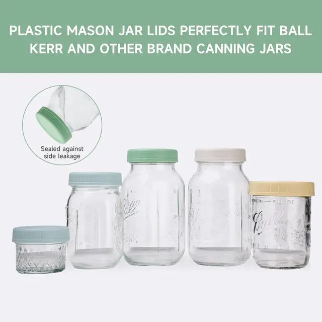 Alt view image 2 of 7 - 8 Pack Regular Mouth Plastic Mason Jar Lids for Ball, Kerr and More, 70mm Colored Canning Tops with Silicone Rings, Food Grade & Leak-proof
