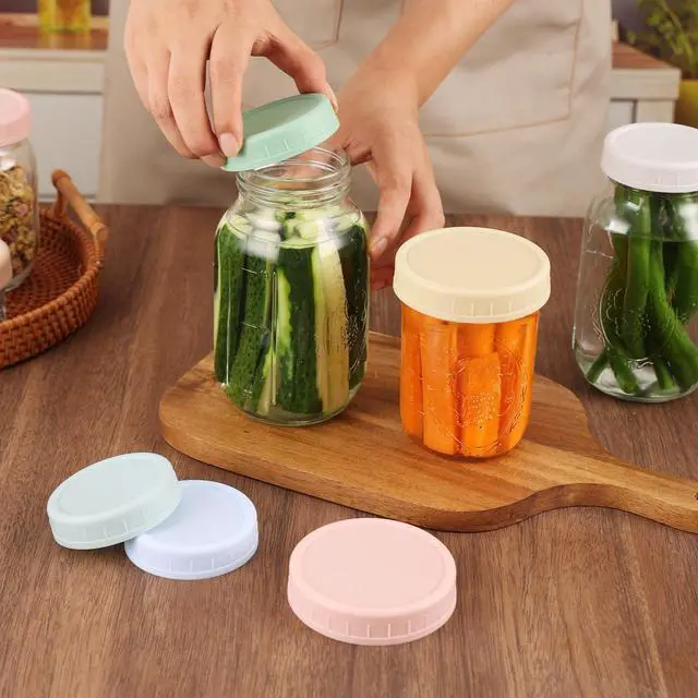 Alt view image 5 of 7 - 8 Pack Regular Mouth Plastic Mason Jar Lids for Ball, Kerr and More, 70mm Colored Canning Tops with Silicone Rings, Food Grade & Leak-proof