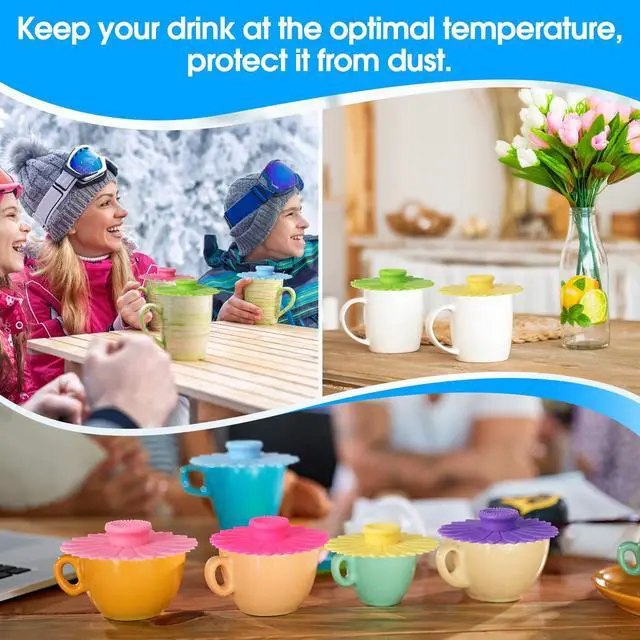 Alt view image 5 of 6 - Sets Silicone Cup Covers Multicolored Silicone Cup Lids Mug Cover Outdoor for Hot Drinks, Tea, Coffee, 6 Colors(Sunflower,Bright Color)