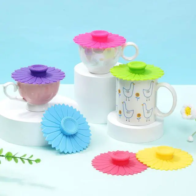 Alt view image 3 of 6 - Sets Silicone Cup Covers Multicolored Silicone Cup Lids Mug Cover Outdoor for Hot Drinks, Tea, Coffee, 6 Colors(Sunflower,Bright Color)