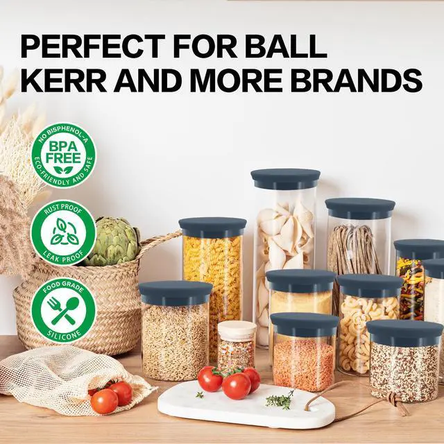 Alt view image 3 of 7 - Wide Mouth Mason Jar Lids - Large Mouth Canning Lids Fit for All Wide Mouth Mason Jars,Food Grade Silicone Mason Jar Caps,Dishwasher Safe,Leak Proof Reusable Lids,2 Pack