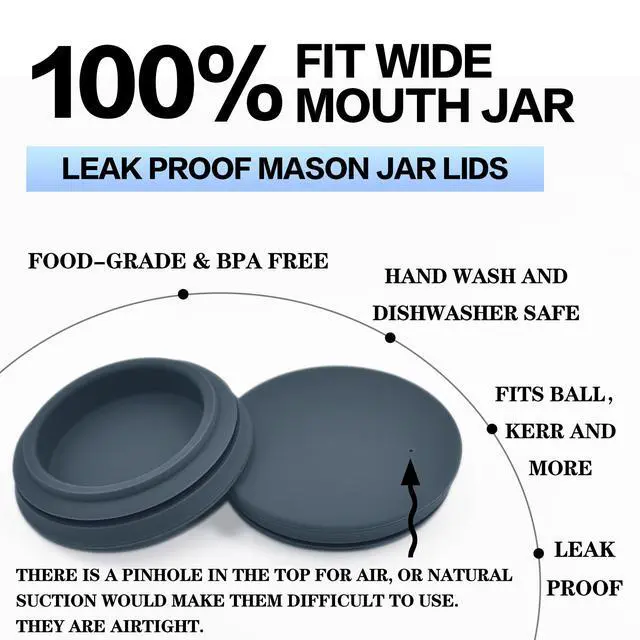 Alt view image 6 of 7 - Wide Mouth Mason Jar Lids - Large Mouth Canning Lids Fit for All Wide Mouth Mason Jars,Food Grade Silicone Mason Jar Caps,Dishwasher Safe,Leak Proof Reusable Lids,2 Pack