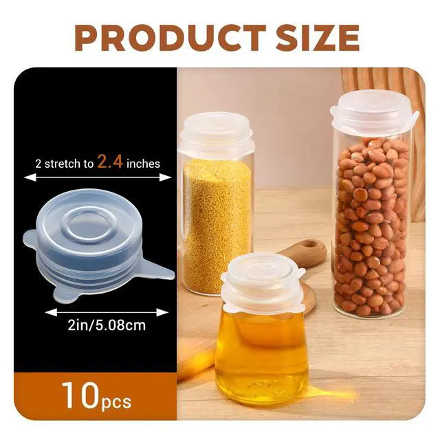 Alt view image 2 of 7 - 10 Pcs 2 Inch Silicone Stretch Lids, Jar Cover Sealed Food Storage Covers