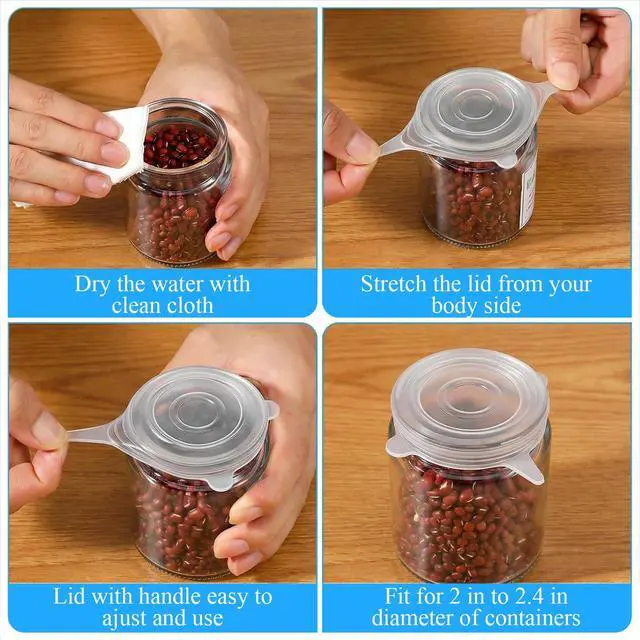 Alt view image 7 of 7 - Silicone Stretch Lids, 2 Inch Reusable Jar Lids for Jars Bottles Small Yogurt Jars Milk Bottles Cans, Leakproof Elastic Caps for Food Storage