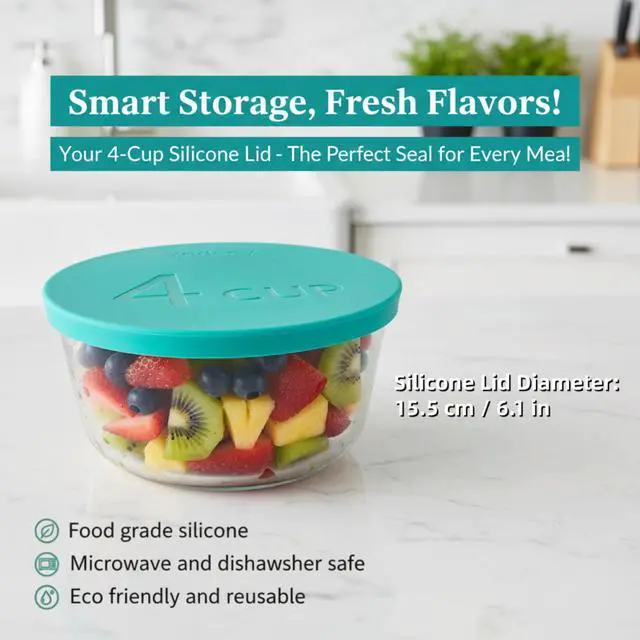 Alt view image 2 of 5 - Silicone Bowl Lids fit Pyrex Glass Bowls 7201-PC 4 Cup, Yodecy Silicone Bowl Lids fit Anchor Hocking Glass Bowls 7201-PC 4 Cup,Replacement Lids(2 Pack Blue-green)