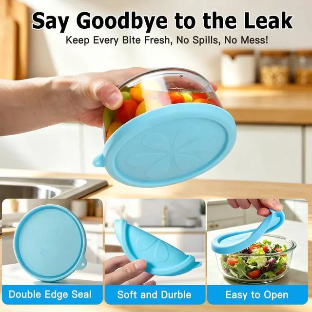 Alt view image 4 of 7 - 8 Pack Silicone Replacement Lids for Pyrex Food Storage Containers, 2x 7202-PC 1 Cup, 2x 7200-PC 2 Cup, 2x 7201-PC 4 Cup, 2x 7402-PC 6/7 Cup, BPA-Free 4 Size