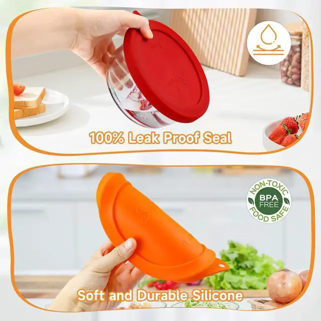 Alt view image 4 of 7 - Cup Round Silicone Storage Cover Lids Replacement for Anchor Hocking and Pyrex 7201-PC Glass Bowls (Container not Included) (Mix) 4 Pack