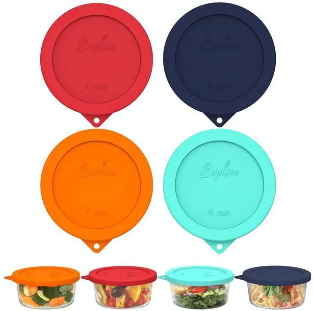 Main image of Cup Round Silicone Storage Cover Lids Replacement for Anchor Hocking and Pyrex 7201-PC Glass Bowls (Container not Included) (Mix) 4 Pack