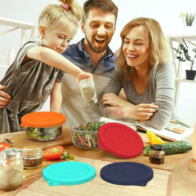 Alt view image 6 of 7 - Cup Round Silicone Storage Cover Lids Replacement for Anchor Hocking and Pyrex 7201-PC Glass Bowls (Container not Included) (Mix) 4 Pack