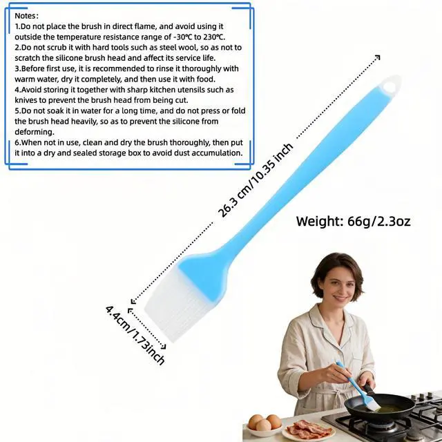 Alt view image 4 of 7 - Silicone Basting Pastry Brush, 10.35 Inch, Blue, Food Grade, Heat Resistant -30°C to 230°C, No Bristle Loss, for Baking, BBQ, and Cooking