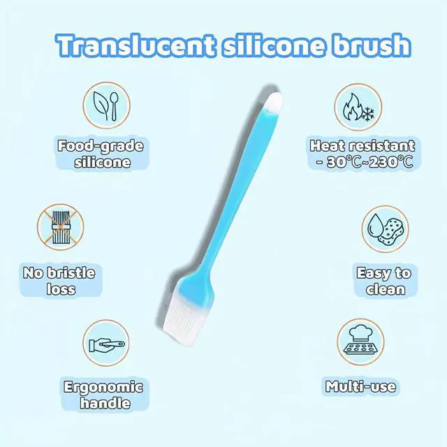 Alt view image 5 of 7 - Silicone Basting Pastry Brush, 10.35 Inch, Blue, Food Grade, Heat Resistant -30°C to 230°C, No Bristle Loss, for Baking, BBQ, and Cooking