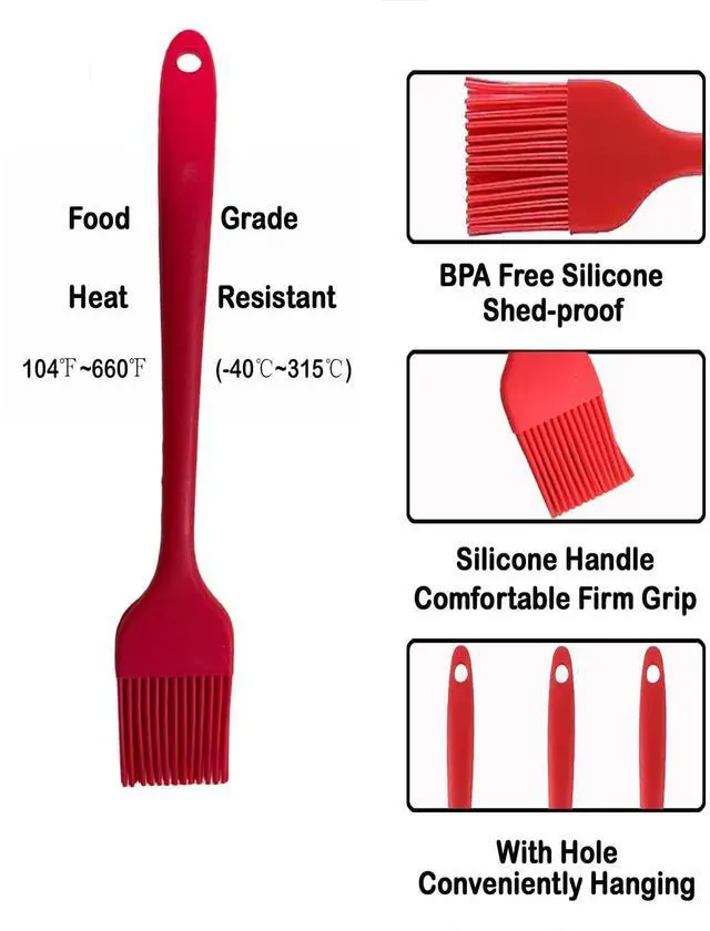 Alt view image 3 of 7 - Pastry Brush For Baking,Silicone Basting Brush For Cooking,315°C Heat Resistant Food Brush for Oil & Sauce,Non-Shedding Kitchen Brushes for Butter Bread Meat Egg Wash Cake Baster(3pc Red)