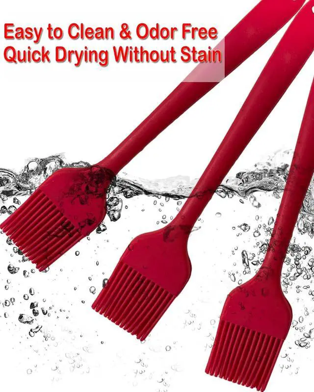 Alt view image 4 of 7 - Pastry Brush For Baking,Silicone Basting Brush For Cooking,315°C Heat Resistant Food Brush for Oil & Sauce,Non-Shedding Kitchen Brushes for Butter Bread Meat Egg Wash Cake Baster(3pc Red)