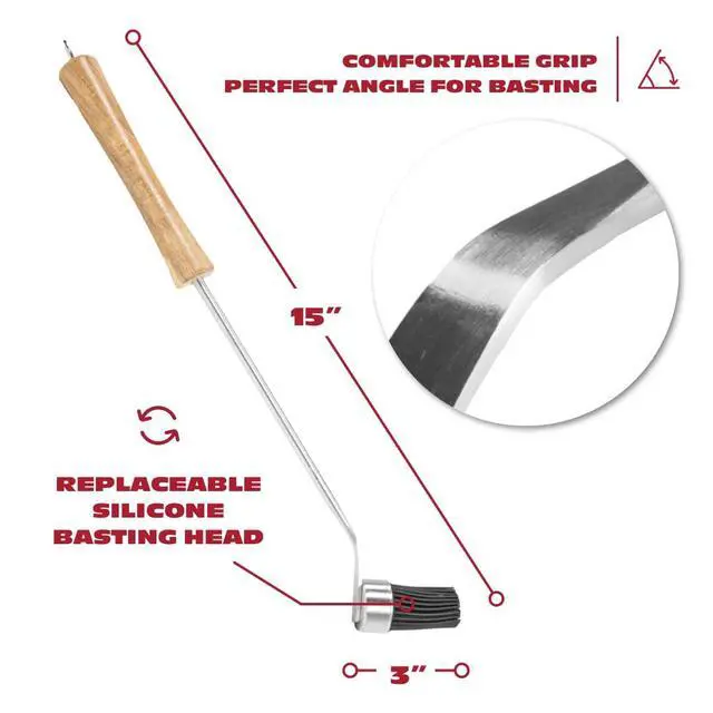 Alt view image 4 of 7 - Silicone Basting Brush for Grilling - Premium Acacia Wood Sauce Brush for BBQ & Smoking - Heat Resistant Marinade & Meat Brush - Dishwasher Safe Cooking Brush - Perfect For Fathers Day Gift