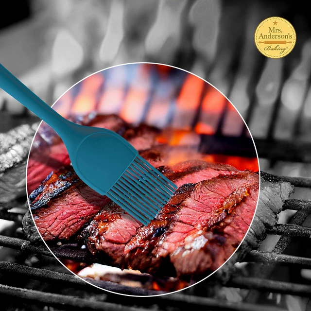 Alt view image 4 of 6 - Silicone Basting Brush, Non-Stick, Heat Safe, Shed-Proof Bristles, Turquoise, 1.75-Inches, For Butter, Egg Wash, Glaze, And Baking Prep