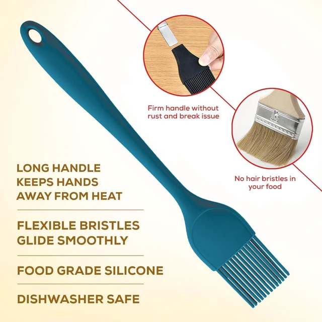 Alt view image 3 of 6 - Silicone Basting Brush, Non-Stick, Heat Safe, Shed-Proof Bristles, Turquoise, 1.75-Inches, For Butter, Egg Wash, Glaze, And Baking Prep