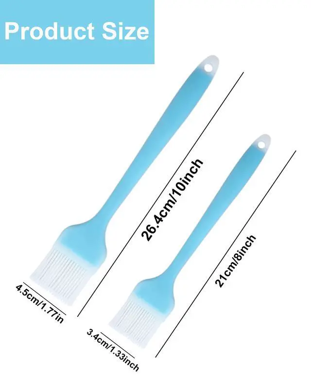 Alt view image 2 of 6 - Pastry Brush Silicone Basting Brush for Cooking,2PCS 10+8 in Heat Resistant Food Brushes for Baking, Grilling, Cooking and Spreading Oil, Butter, BBQ Sauce, or Marinade (Blue)