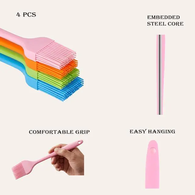 Alt view image 3 of 7 - Silicone Basting Brush for Cooking 4 Pieces, Pastry Brush for Baking, BBQ Grill Heat Resistant, BPA Free, Oil Butter Sauce, Dishwasher Safe, Multicolor