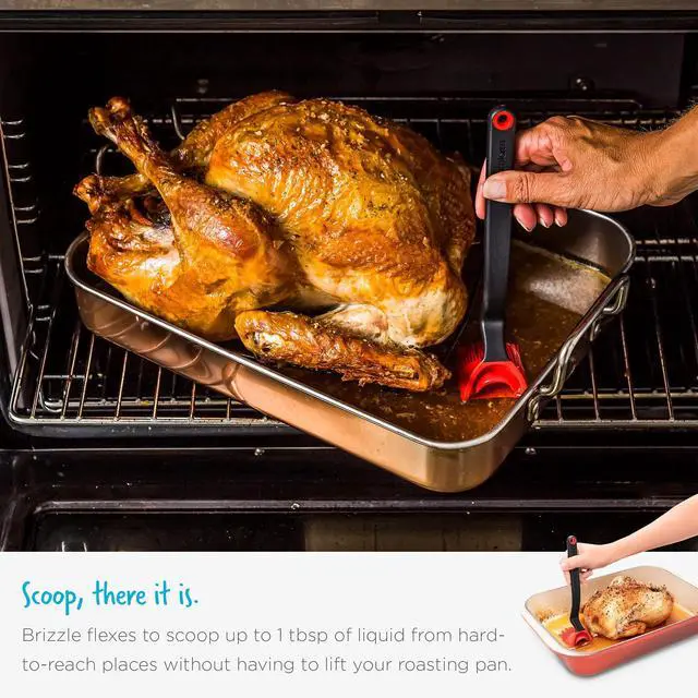 Alt view image 3 of 7 - 3-In-1 Flexible Silicone Sit-Up Basting, Drizzle, Scooping Brush with In-Built Sauce Resevoir - Red