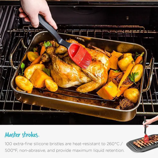 Alt view image 5 of 7 - 3-In-1 Flexible Silicone Sit-Up Basting, Drizzle, Scooping Brush with In-Built Sauce Resevoir - Red