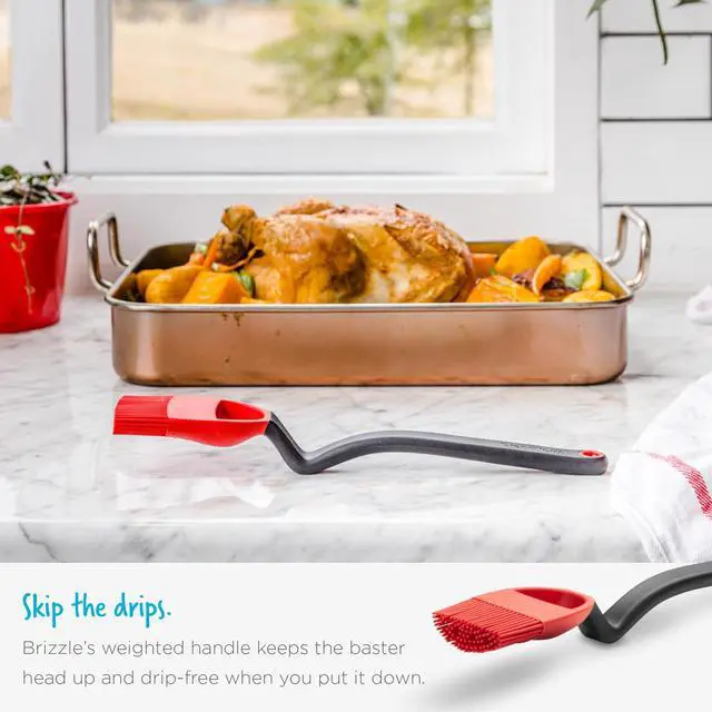 Alt view image 6 of 7 - 3-In-1 Flexible Silicone Sit-Up Basting, Drizzle, Scooping Brush with In-Built Sauce Resevoir - Red