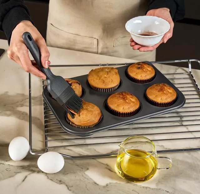 Alt view image 2 of 7 - Silicone Basting Brush - Heat-Resistant Non-Shedding Bristles with Center Grid for Better Coverage - Curved Handle, Eco-Friendly Wheat Straw Grip Ideal for Grilling & Baking - Dishwasher Safe