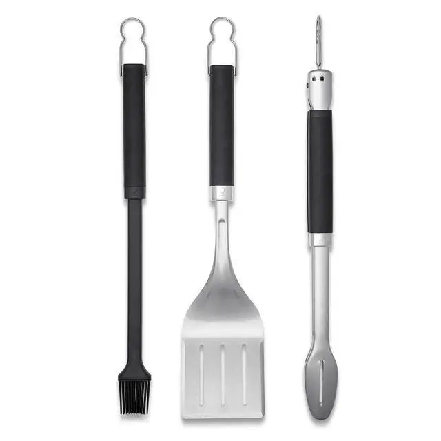 Alt view image 2 of 6 - Precision 3Piece Grilling Tool Set Stainless Steel Tongs, Spatula & Silicone Basting Brush with NonSlip Handles and HandsFree Locking - Grill Accessory Kit