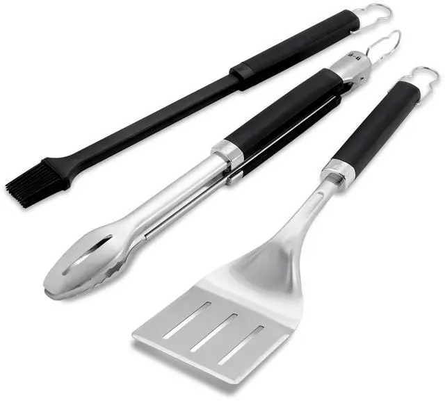 Main image of Precision 3Piece Grilling Tool Set Stainless Steel Tongs, Spatula & Silicone Basting Brush with NonSlip Handles and HandsFree Locking - Grill Accessory Kit