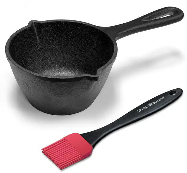 Main image of Small Cast Iron Basting Pot with Silicone BBQ Brush Cast Iron Saucepan for Grilling, Smoking, Butter Melting Pot, 15 Oz