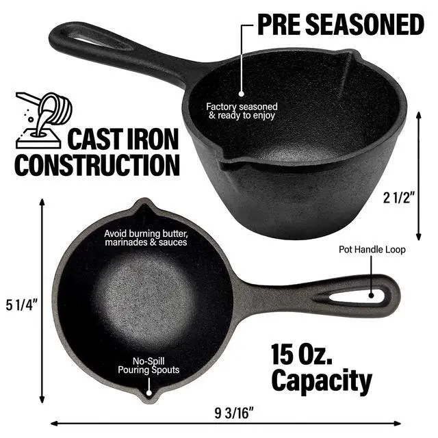 Alt view image 2 of 7 - Small Cast Iron Basting Pot with Silicone BBQ Brush Cast Iron Saucepan for Grilling, Smoking, Butter Melting Pot, 15 Oz