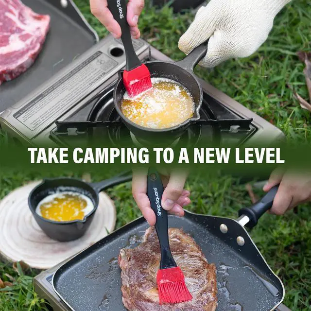 Alt view image 7 of 7 - Small Cast Iron Basting Pot with Silicone BBQ Brush Cast Iron Saucepan for Grilling, Smoking, Butter Melting Pot, 15 Oz