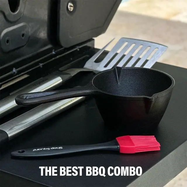 Alt view image 3 of 7 - Small Cast Iron Basting Pot with Silicone BBQ Brush Cast Iron Saucepan for Grilling, Smoking, Butter Melting Pot, 15 Oz