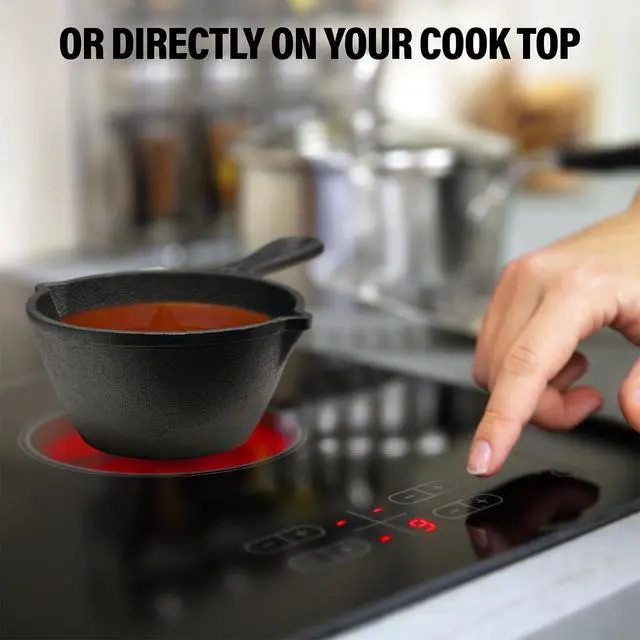Alt view image 5 of 7 - Small Cast Iron Basting Pot with Silicone BBQ Brush Cast Iron Saucepan for Grilling, Smoking, Butter Melting Pot, 15 Oz