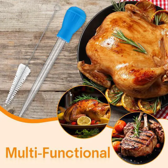 Alt view image 2 of 7 - Heat-resistant Turkey Baster Cooking Set Includes 8 Pcs 11 Inch Large Syringe Turkey Baster, 2 Basting Brush, 4 Cleaning Brush, Meat, Food Injector for Poultry, Beef,Chicken(Vibrant Color)