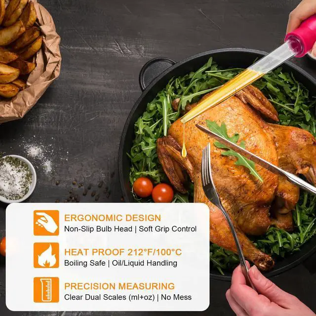 Alt view image 6 of 7 - Heat-resistant Turkey Baster Cooking Set Includes 8 Pcs 11 Inch Large Syringe Turkey Baster, 2 Basting Brush, 4 Cleaning Brush, Meat, Food Injector for Poultry, Beef,Chicken(Vibrant Color)