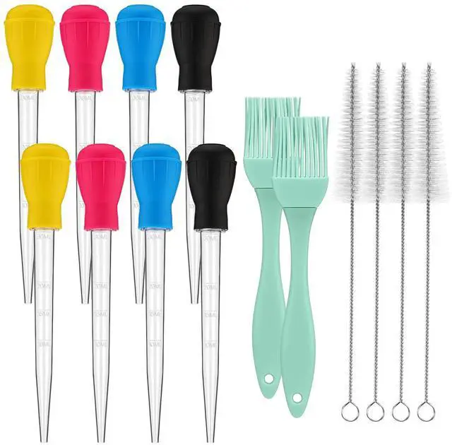 Main image of Heat-resistant Turkey Baster Cooking Set Includes 8 Pcs 11 Inch Large Syringe Turkey Baster, 2 Basting Brush, 4 Cleaning Brush, Meat, Food Injector for Poultry, Beef,Chicken(Vibrant Color)