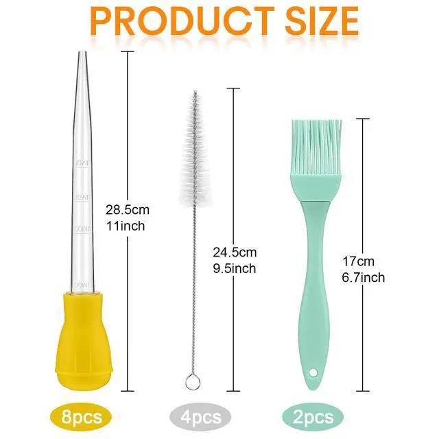 Alt view image 3 of 7 - Heat-resistant Turkey Baster Cooking Set Includes 8 Pcs 11 Inch Large Syringe Turkey Baster, 2 Basting Brush, 4 Cleaning Brush, Meat, Food Injector for Poultry, Beef,Chicken(Vibrant Color)