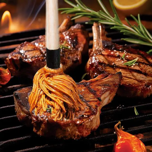 Alt view image 5 of 7 - BBQ Mop Brush and Cast Iron Sauce Pot Set, 11-in-1 Value Pack includes 2Pcs Wooden Long Handle, 6 Brush Heads, 1 Cast iron BBQ Pan and 2 Silicone Brushes for Grilling all Types of Ingredients