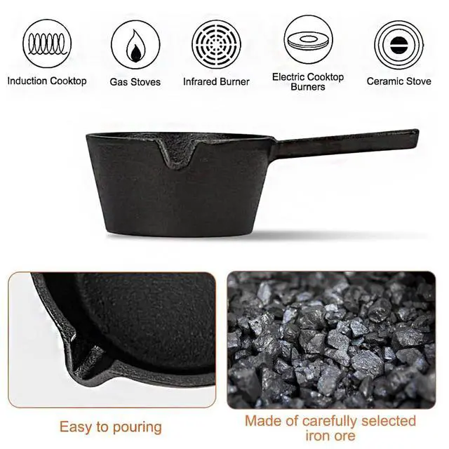 Alt view image 3 of 7 - BBQ Mop Brush and Cast Iron Sauce Pot Set, 11-in-1 Value Pack includes 2Pcs Wooden Long Handle, 6 Brush Heads, 1 Cast iron BBQ Pan and 2 Silicone Brushes for Grilling all Types of Ingredients